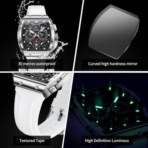 Image of OLEVS Watches for Men Business Diamond Moon Phase Male Watch Chronograph Fashion Dress Waterproof Date Analog Quartz Waterproof SiliconeMen Wrist Watch