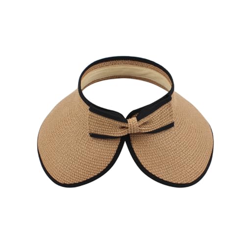 Generic Foldable Sun Hat Straw Beach Hat Rolled Up Ponytail with Bow Women Girls - Khaki, 36 Months, Brown