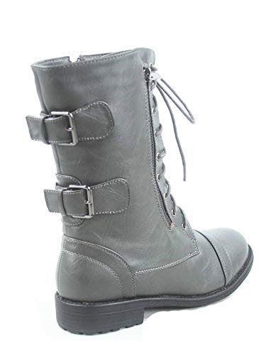 TOP Moda Pack 72 Womens Military Lace Up Buckle Combat Boots (Gray, 8.5)2