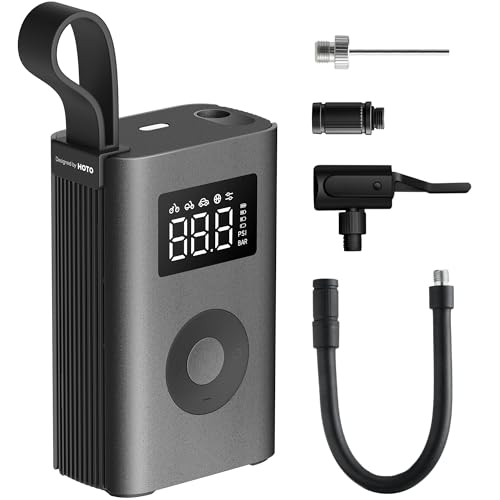 HOTO Air Pump ADV, Tire Inflator Portable Air Compressor with Digital Pressure Gauge 150PSI, Electric Tire Pump with 2*2000 mAh Battery, LED Light & Auto Shut-Off, Fits for Car, Motorcycle, Bike, Ball