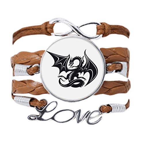 Bracelet dragon silhouette art cuir noir tresse artisanale de luxe minimaliste