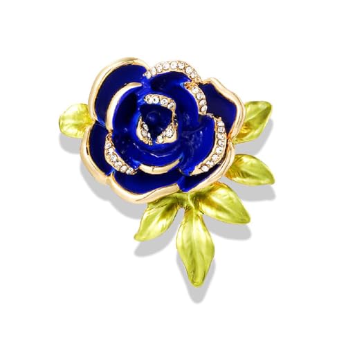 Image of Dainty Rose Flower Leaf Brooch Pin for Women Unisex Elegant Enamel Crystal 3D Floral Dainty Dress Accessories Birthday Holiday Jewelry Gift