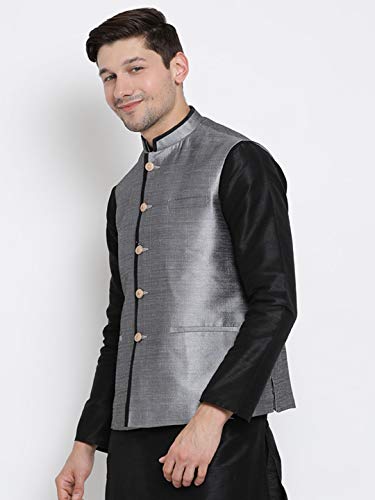 Image of VASTRAMAY Men's Beige Cotton Silk Blend Ethnic Jacket