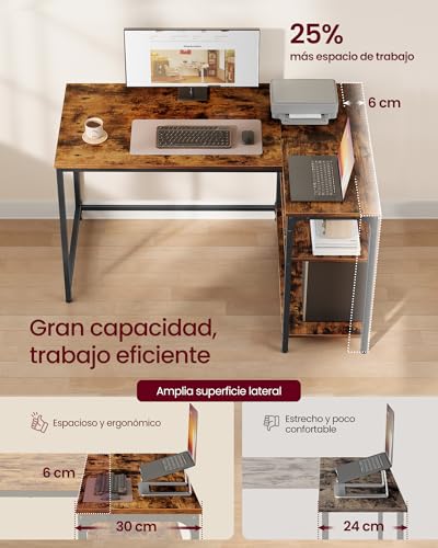 Miniatura 4 de Vasagle Escritorio En L, Escritorio Gaming Para Ordenador Con Estantería, Baldas De Altura Regulable, Estación De Trabajo Para Estudio Y Oficina, 110 X 80 Cm, Marrón Rústico Lwd135kd01
