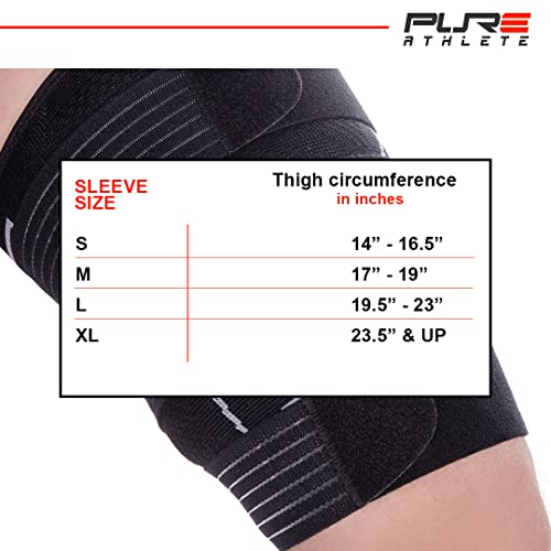 Pure Athlete Thigh Compression Sleeve – Adjustable Straps Quad Wrap Support Brace, Hamstring Upper Leg (1 Sleeve - Black, Large) #TOP4
