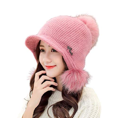 Magicwomens And Girls Winter Warm Knitted Visor Brim Pom Pom