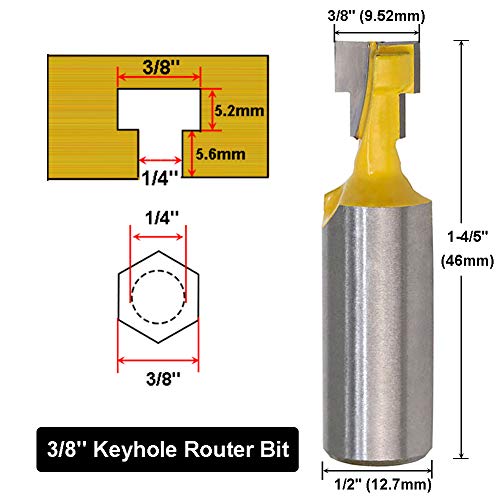 Saiper 1/2 Inch Shank Keyhole Router Bit Set T-Slot Woodworking Grooving Router Bits (3/8 & 1/2 Inch Blade Diameter) Slotting Milling Cutter For Power Tools #TOP2