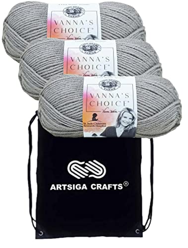 Image of Lion Brand Yarn Vanna'S Choice 860-149 Silver Grey | 3 Skeins, Same Dye Lot, Project Bag, CYC #4 Worsted, 100% Acrylic, Ideal for Crochet, Knitting Blankets, Hats, Scarves