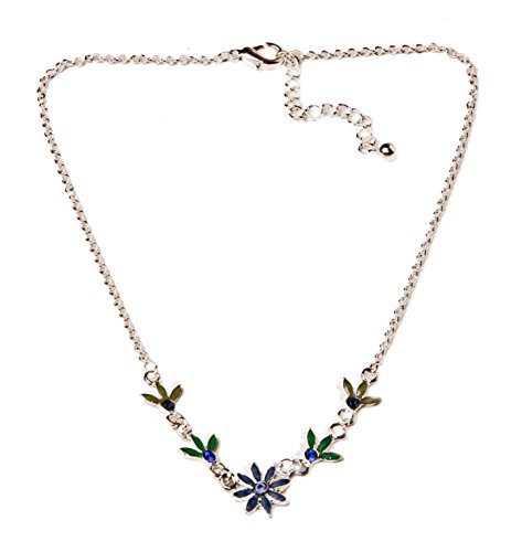 SUBTEL AANVULLENDE ZILVER TONE CHOKER BLAUW/GROEN SPARKELIJKE BLOEMEN (ZX23)