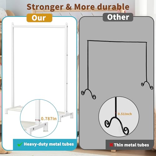 Livilord Kinder-Kleiderständer mit unterem Aufbewahrungsregal, Metall-Kleiderständer für Kinder, freistehend, Tanzkostüm, Kleiderständer zum Aufhängen von Kleidung, Weiß