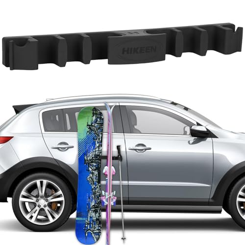 Hikeen Magnetic Ski Snowboard Vehicle Mount,Holders to Prevent Ski Snowboard and Ski Pole from Tipping Over | Vehicle Paint Protection | Holds Up to 4 Pairs Skis or 2 Snowboards,2 Ski Poles