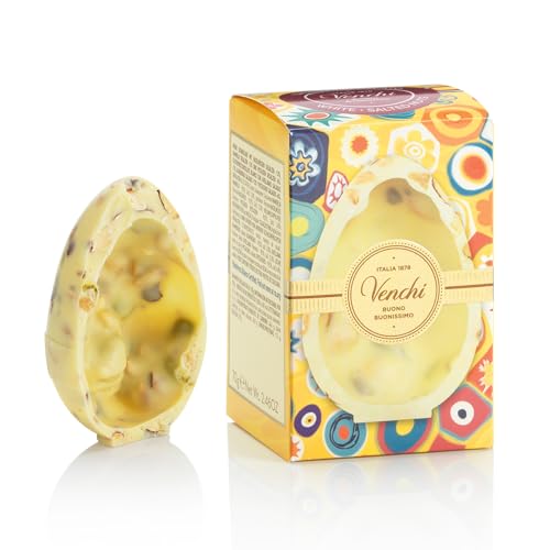 Venchi - Huevo de Chocolate Mignon, Sabor Gourmet Salado de Chocolate Blanco con Almendras, Pistachos y Avellana Piamonte, 70 gr, Sin Gluten, Sin Sorpresa, Colección Pascua, Idea de Regalo