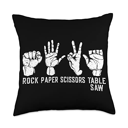 Carpenters Woodworker Rock Paper Scissors Table Saw Throw Pillow