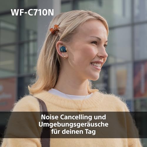 Sony WF-C710N Truly Wireless Noise Cancelling Earbuds, leichte Kopfh&ouml;rer, Touch-Bedienung, Multipoint-Verbindung, IPX4, bis zu 40 HR-Akku, Quick Charge, iOS & Android - Glasblau