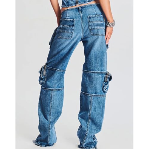 SXHEYUY Women Punk Denim Pants Loose Trousers Cool Girl Streetwear Trousers3