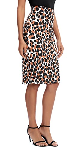 EXCHIC Femmes Solido Coupe Ajustée Jupe Élastique Haut Taille Longueur Moyenne Jupe (#3, XXL) Cover