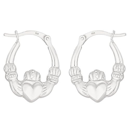 Ritastephens Sterling Silver Claddagh Hoop Earrings Classic Irish Heart Heritage Symbol of Love Loyalty Friendship Unisex Gift Ready