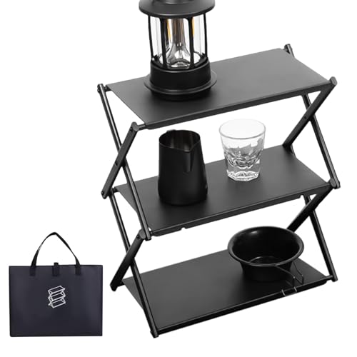 Table de camping avec étagère de rangement multifonction à trois couches