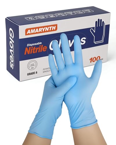Amarynth 4mil Blue Nitrile Exam Gloves Medium– 100ct Disposable, Powder-Free, Latex-Free, Chemical Resistant for Medical, Cooking & Cleaning