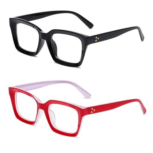Image of Classic Clear Lens Glasses for Women Men Thick Square Frame Eyewear Non Prescription Eyeglasses 2 Pack