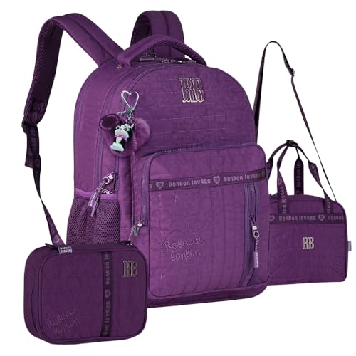 Kit Mochila Rebecca Bonbon Matelassê com Lancheira e Estojo Box Coleção 2026 RB27005 (ROXO)