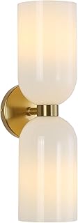 Minimalist 2-Light Gold Wall Sconces with Cylinder Glass Shades- Mid Cen...