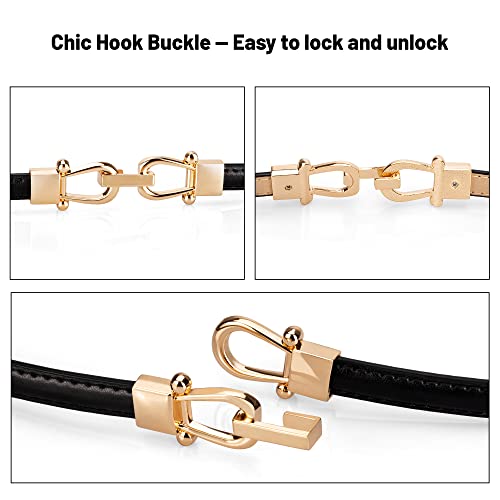 Macoking Womens Thin Belt Skinny Belts For Dresses Adjustable Leather Belt (Black+Brown) #TOP2