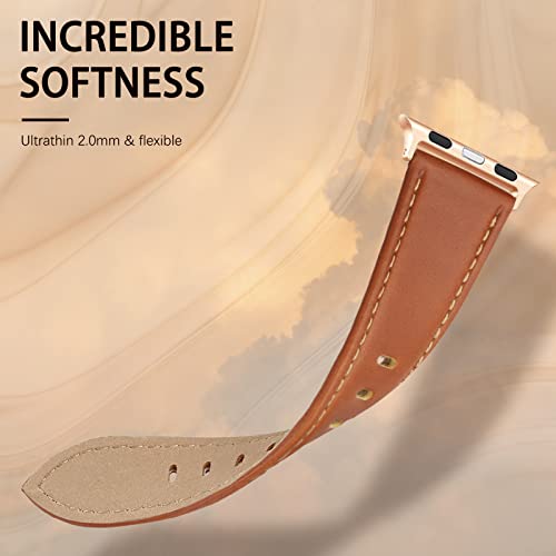 Swees Leather Band Compatible For Iwatch 38Mm 40Mm, Genuine Leather Replacement Strap Rose Gold Buckle Compatible Iwatch Series 6 5 4 3 2 1 Sports & Edition Women And Men, Classic Brown #TOP3