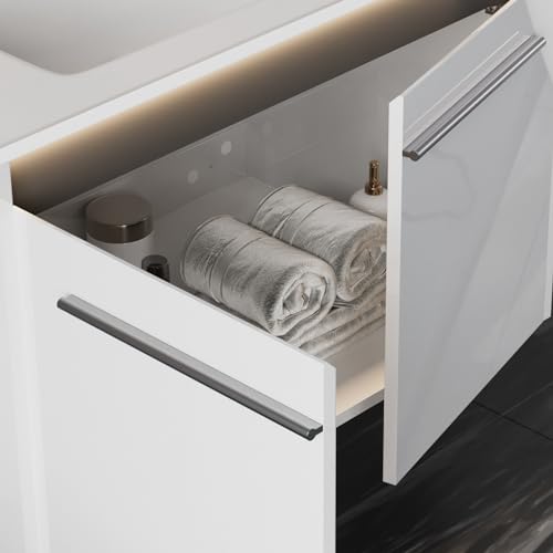 Amerlife AMER230A+96E 31 Inch Led Floating Bathroom Vanity With Sink, High Gloss Single Sink Wall Mounted Bathroom Storage Vanity Cabinet, Modern Bathroom Sink Cabinet With Metal Handles thumb #8