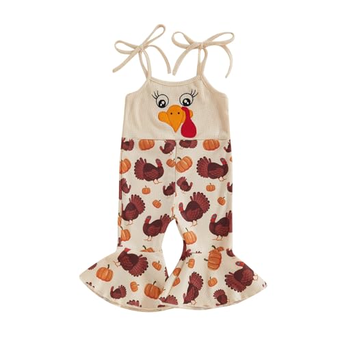 Ayalinggo Baby Girl Thanksgiving Outfit Thankful Turkey Ribbed Toddler Romper Overalls Jumpsuit Pie Family Matching Outfits Khaki Turkey 2-3T