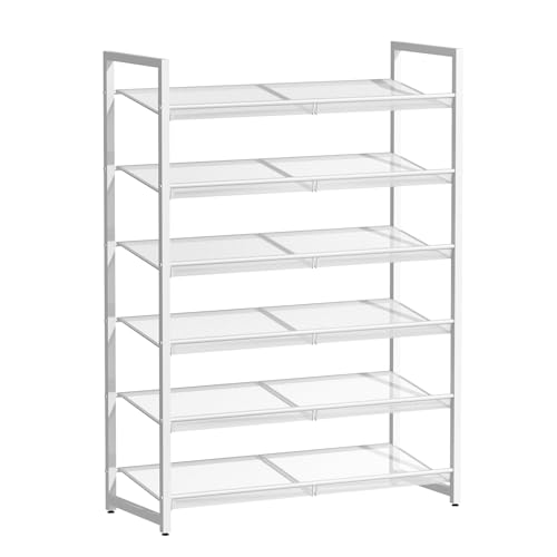 Image of Metal Shoe Rack, 6-Tier Shoe Organizer for Entryway, Tall Shoes Stand with Angled Shelves, Holds 18-24 Pairs, Large Shoe Storage Shelf for Closet Garage Bedroom, White