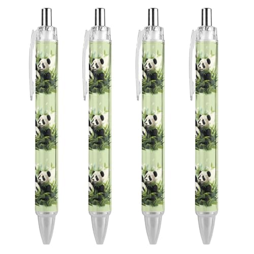 Stylos à bille rétractables panda 0,5mm - Lot de 4 stylos mignons d'écriture pour le bureau