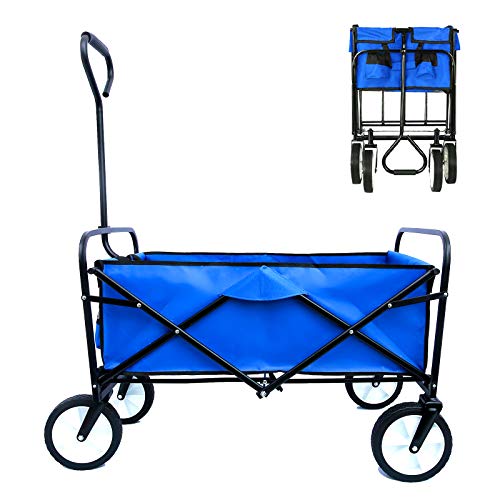 SEGMART Collapsible Wagon Cart, Beach Cart, Folding Wagon Heavy Duty ,Outdoor Utility Beach Wagon, Camping Cart with All-Terrain Wheels, Adjustable Handles, Cup Holders, Blue