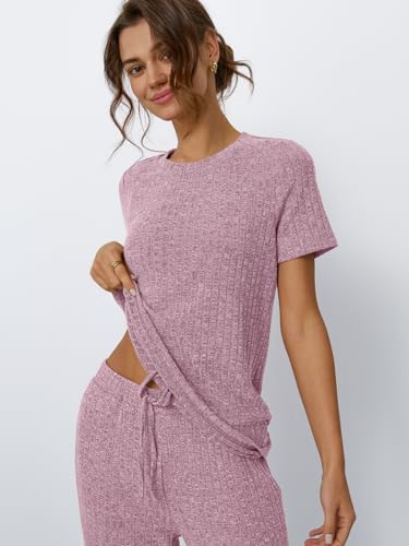 Image of LILLUSORY Womens Lounge Sets 2 Piece Matching Travel Outfits | Lightweight Ribbed 2 Piece Set, Breathable, Stretchy, Wrinkle-Resistant, Travel Ready, Versatile