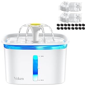 Veken 95oz/2.8L Pet Fountain & Original Design 32 Pack Replacement Filters & Sponges Set (Pure White, Plastic)
