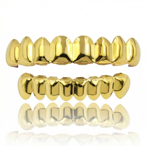 Habbiful 8 PCS Grills for Your Teeth, Grillz Teeth Men Hip Hop Gold Tooth Cap Fake Grillz Mouth Teeth 90s Accessories for Women