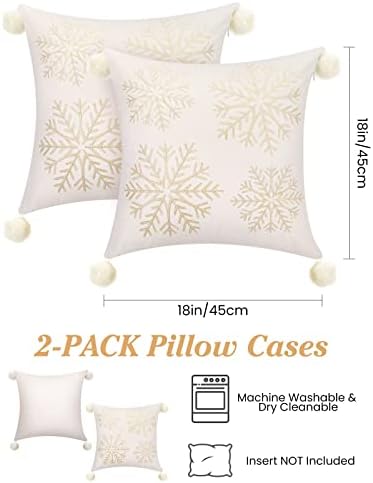 Lewondr Christmas Cushion Covers, 18"x18" Square Snowflake Embroidery Soft Velvet Throw Pillow Cases Xmas Holiday Home Decoration Pillowcases, White&Gold
