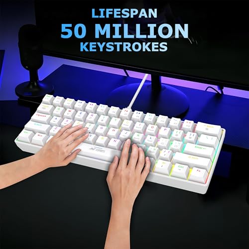 Image of Ant Esports MK1300 V2 60% Wired Mechanical Gaming Keyboard, 61-Keys Compact Mini Software Controlled, Brown Switch, RGB Backlit, Anti-Ghosting, USB-C Wired, Portable for PC /Mac Gaming & Typing - White