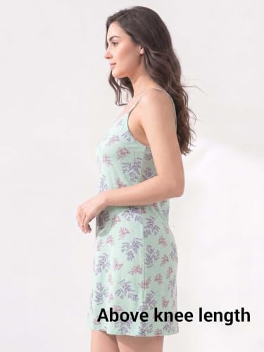 Image of Inner Sense Organic Cotton Nighty for Women Stylish I Above Knee Length Spaghetti with Scoop Neck Design I Adjustable Straps Camisole for Woman to Wear Solo or Layered