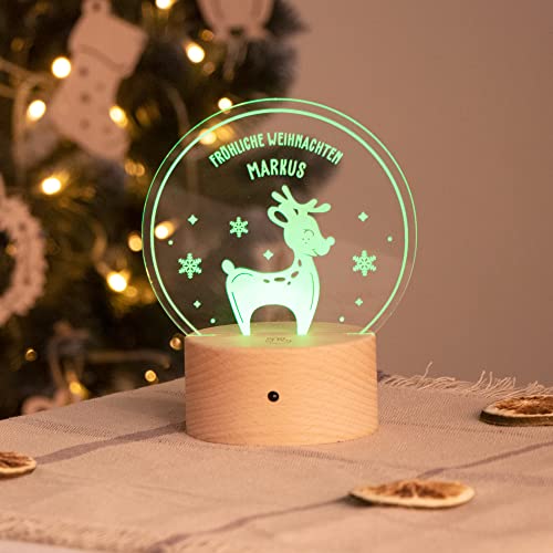 LAUBLUST 3D Weihnachtsrentier Lampe - Personalisiertes LED Nachtlicht...
