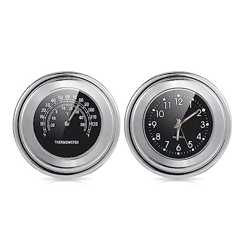 FeiYeup Motorcycle Handlebar Clock Temp Gauge Aluminum Waterproof Luminous 1 Set