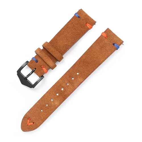 [JLIGONAFP] Watch Strap 20mm 22mm Genuine Leather Band Matte Cowhide Stitching Belt Quick Release Wrist Bracelet(Yellow Brown,22