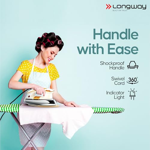 Image of Longway Plancha Heavy Weight Non-Stick Teflon Coated Dry Iron, Electric Iron for Clothes (1200 Watt, Ivory, 2 Years Warranty)