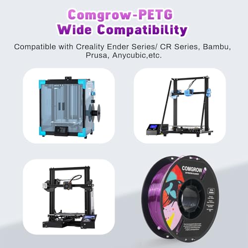 Image of Comgrow PETG 3D Printer Filament 1.75mm, High Precision and Tough 3D Printer Filament 1kg (2.2LBS), Dimensional Accuracy + /- 0.02 mm, Fit Most 3D Printers Gradient Purple White