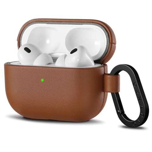 Coque AirPods Pro 3 antichoc ORNARTO étui cuir marron avec mousqueton