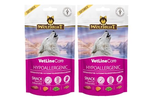 WOLFSBLUT VetLine Care Snack ipoallergenico, 2 x 100 g, snack ipoallergenico per cani con cavallo monoproteico, senza cereali e senza additivi, snack per cani sensibili