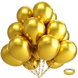 Bezente Gold Metallic Chrome Latex Balloons, 100 Pack 12 inch Gold Round Helium Balloons for Valentines Day Anniversary New Years Graduation Golden Birthday Casino Party Decorations 2026