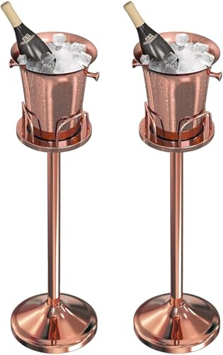 Ice Bucket with Stand Christmas Stainless Steel Standing Bucket Ice Cube Container, Wine Bucket on Rack Champagne Bucket for Wine Beer KTV Club Bar Bbq Party Wedding, 12lb 5L,Rose Gold,2 packs