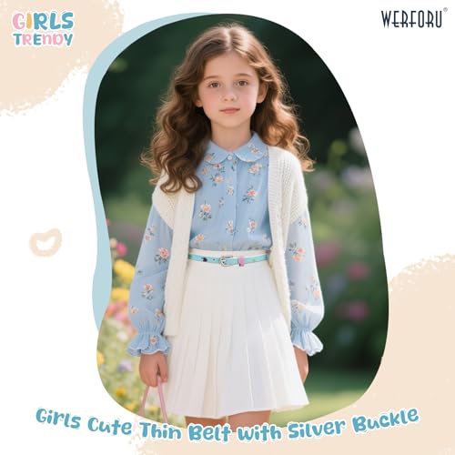 WERFORU Kids PU Leather Skinny Belt for Girls Boys Teen Child Thin Shiny Glitter Waist Belt for Jeans Dress3