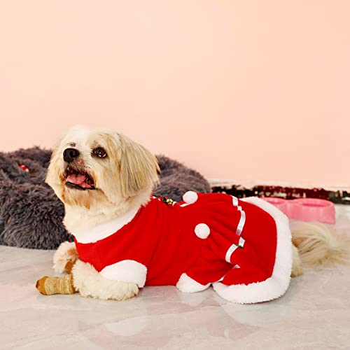 Roupas para cães de estimação gola de pele de Natal manga curta vestido de uma peça traje outono inv